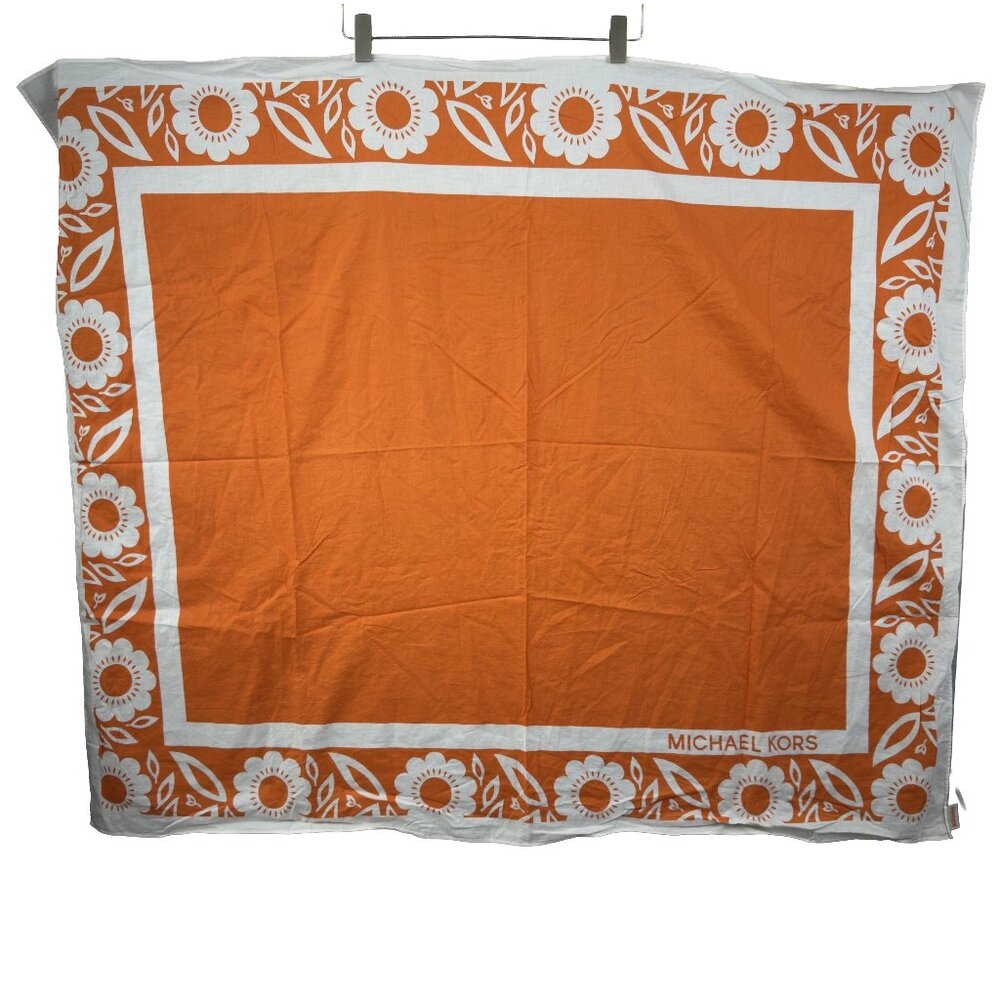 Michael Kors Orange White Floral Border Cotton Wrap Scarf Sarong – 50" Square